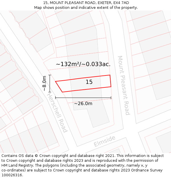15, MOUNT PLEASANT ROAD, EXETER, EX4 7AD: Plot and title map