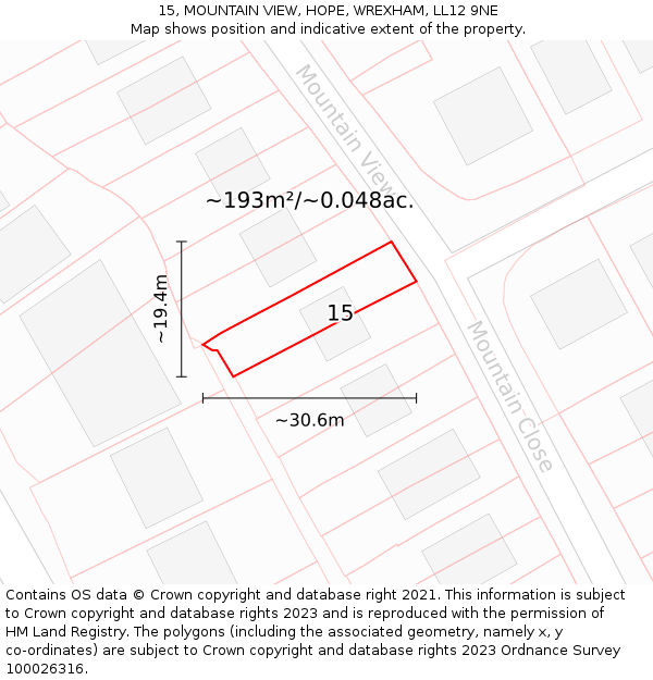 15, MOUNTAIN VIEW, HOPE, WREXHAM, LL12 9NE: Plot and title map