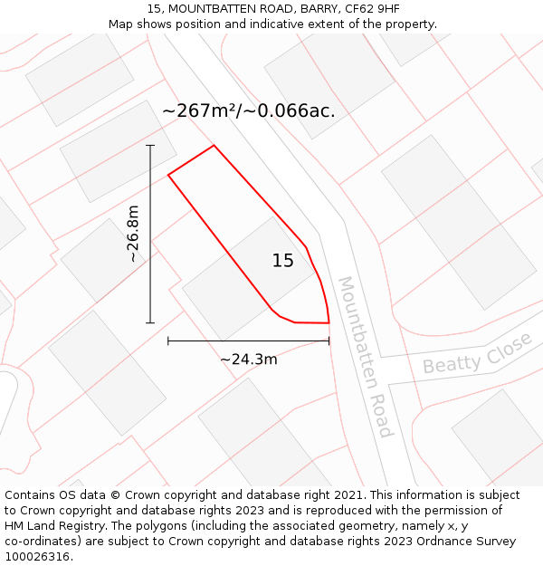 15, MOUNTBATTEN ROAD, BARRY, CF62 9HF: Plot and title map