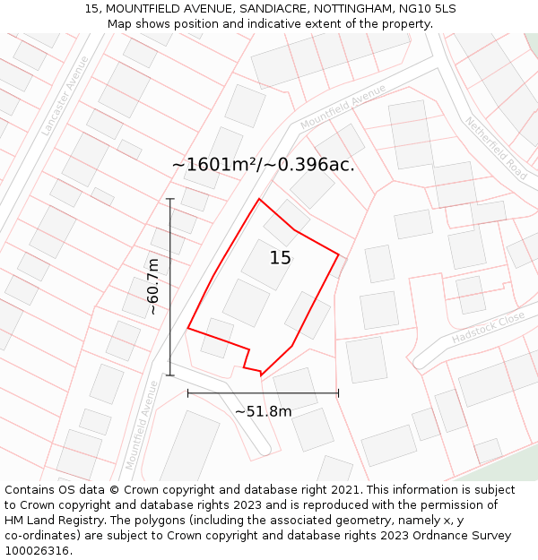 15, MOUNTFIELD AVENUE, SANDIACRE, NOTTINGHAM, NG10 5LS: Plot and title map