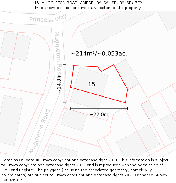 15, MUGGLETON ROAD, AMESBURY, SALISBURY, SP4 7GY: Plot and title map