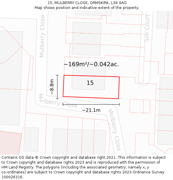 15, MULBERRY CLOSE, ORMSKIRK, L39 4AG: Plot and title map