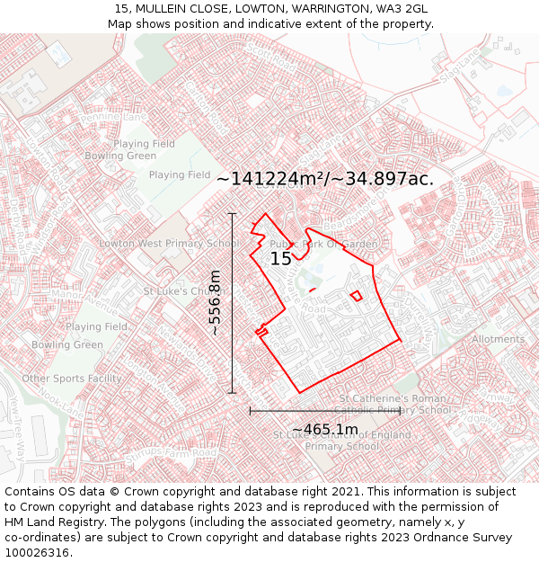 15, MULLEIN CLOSE, LOWTON, WARRINGTON, WA3 2GL: Plot and title map