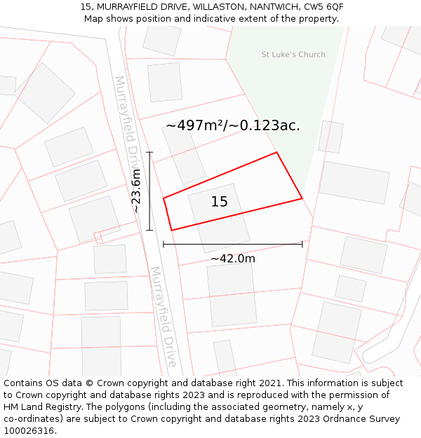 15, MURRAYFIELD DRIVE, WILLASTON, NANTWICH, CW5 6QF: Plot and title map