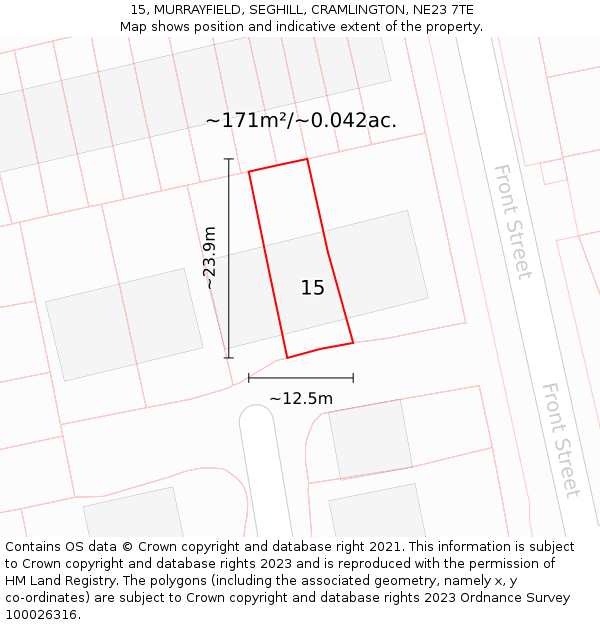 15, MURRAYFIELD, SEGHILL, CRAMLINGTON, NE23 7TE: Plot and title map
