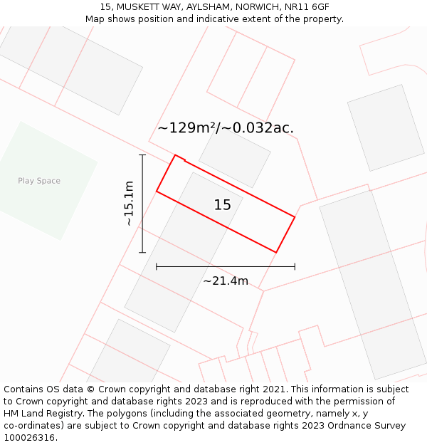15, MUSKETT WAY, AYLSHAM, NORWICH, NR11 6GF: Plot and title map