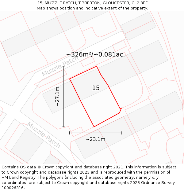 15, MUZZLE PATCH, TIBBERTON, GLOUCESTER, GL2 8EE: Plot and title map