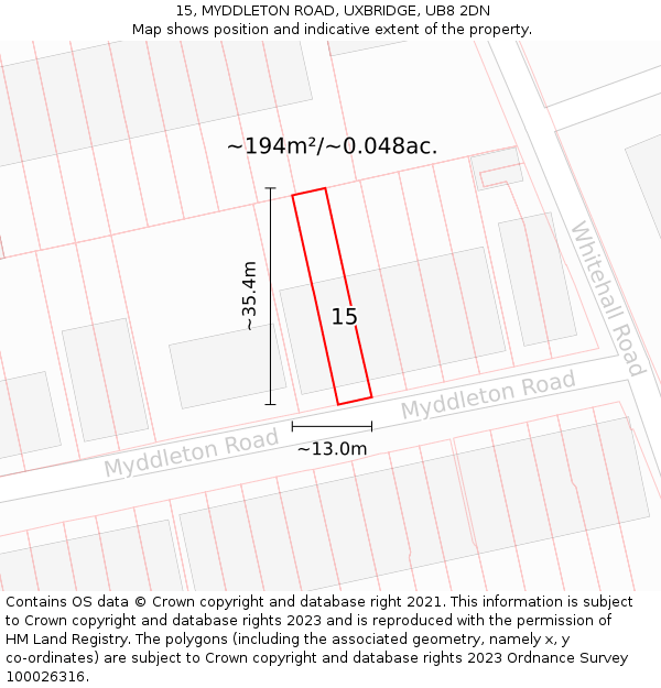 15, MYDDLETON ROAD, UXBRIDGE, UB8 2DN: Plot and title map