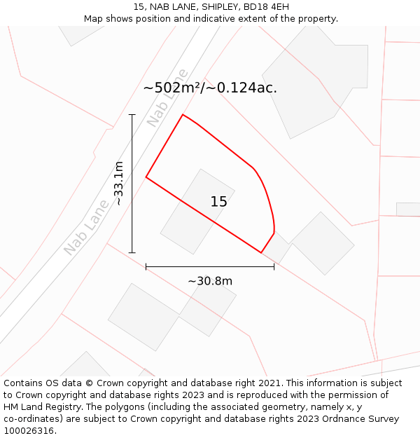 15, NAB LANE, SHIPLEY, BD18 4EH: Plot and title map