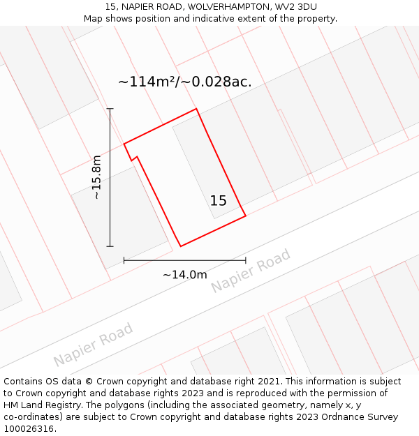 15, NAPIER ROAD, WOLVERHAMPTON, WV2 3DU: Plot and title map