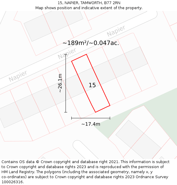 15, NAPIER, TAMWORTH, B77 2RN: Plot and title map