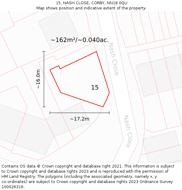 15, NASH CLOSE, CORBY, NN18 0QU: Plot and title map