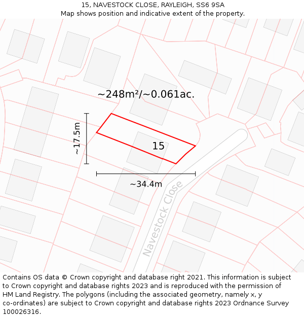 15, NAVESTOCK CLOSE, RAYLEIGH, SS6 9SA: Plot and title map