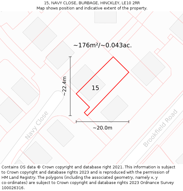 15, NAVY CLOSE, BURBAGE, HINCKLEY, LE10 2RR: Plot and title map