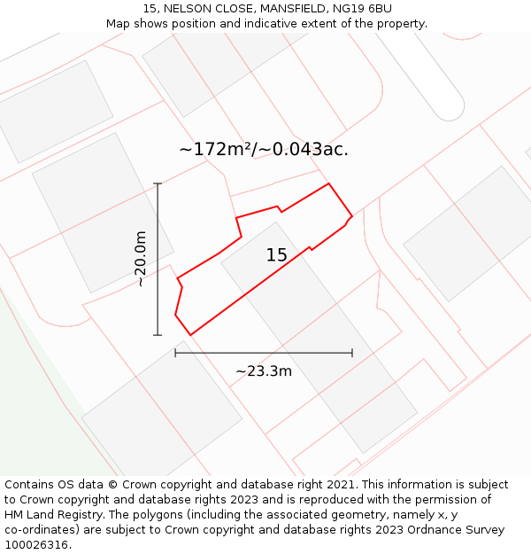 15, NELSON CLOSE, MANSFIELD, NG19 6BU: Plot and title map