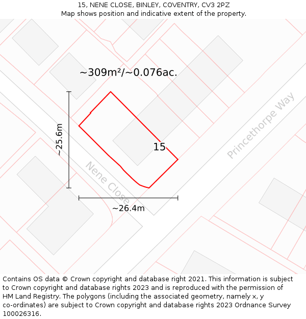 15, NENE CLOSE, BINLEY, COVENTRY, CV3 2PZ: Plot and title map