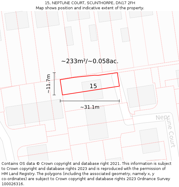 15, NEPTUNE COURT, SCUNTHORPE, DN17 2FH: Plot and title map