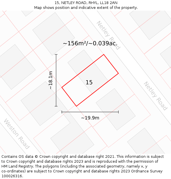 15, NETLEY ROAD, RHYL, LL18 2AN: Plot and title map