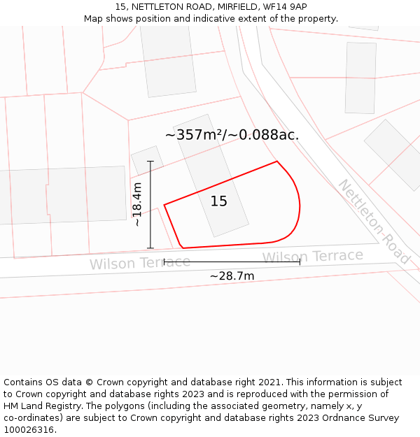 15, NETTLETON ROAD, MIRFIELD, WF14 9AP: Plot and title map