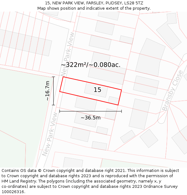 15, NEW PARK VIEW, FARSLEY, PUDSEY, LS28 5TZ: Plot and title map