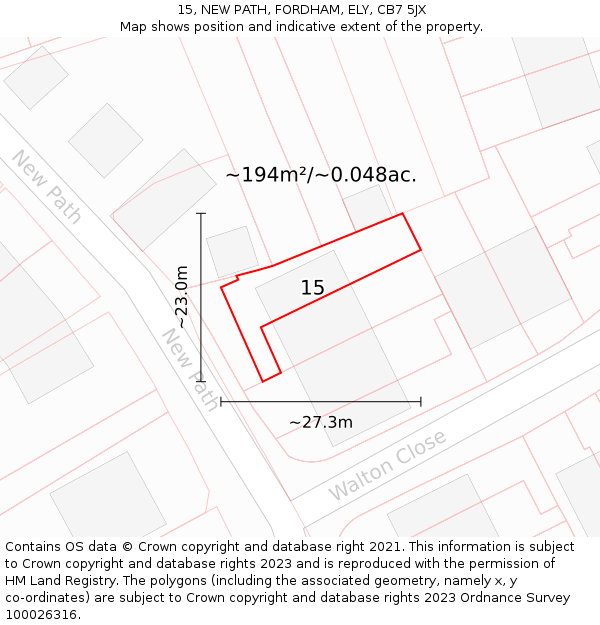 15, NEW PATH, FORDHAM, ELY, CB7 5JX: Plot and title map