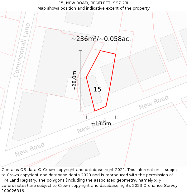 15, NEW ROAD, BENFLEET, SS7 2RL: Plot and title map