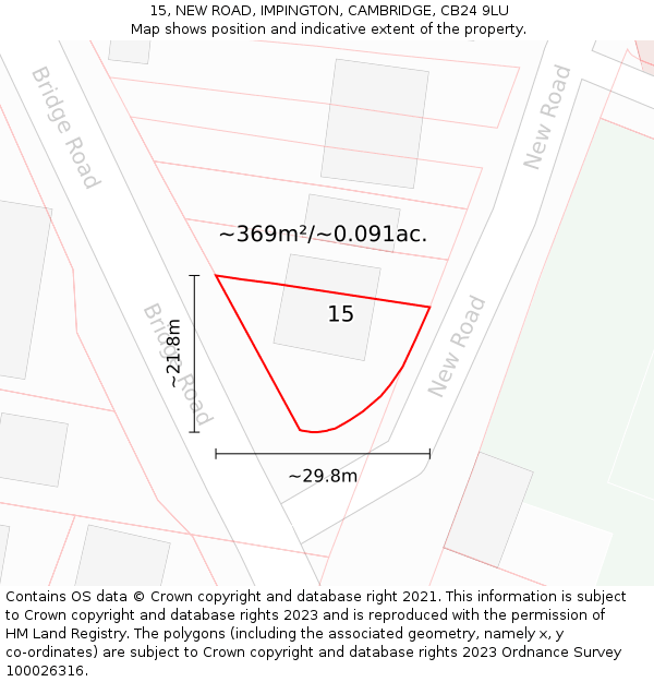 15, NEW ROAD, IMPINGTON, CAMBRIDGE, CB24 9LU: Plot and title map