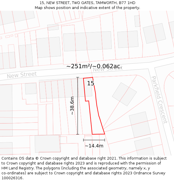 15, NEW STREET, TWO GATES, TAMWORTH, B77 1HD: Plot and title map