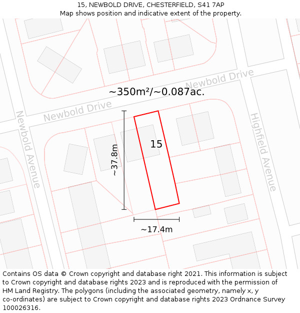 15, NEWBOLD DRIVE, CHESTERFIELD, S41 7AP: Plot and title map
