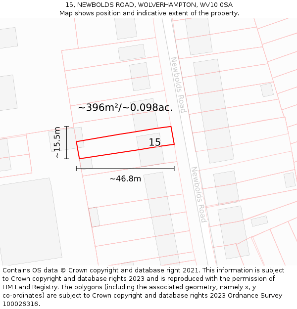 15, NEWBOLDS ROAD, WOLVERHAMPTON, WV10 0SA: Plot and title map