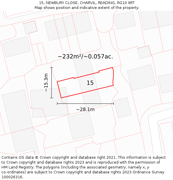 15, NEWBURY CLOSE, CHARVIL, READING, RG10 9RT: Plot and title map