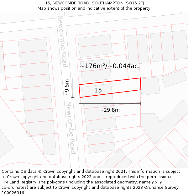 15, NEWCOMBE ROAD, SOUTHAMPTON, SO15 2FJ: Plot and title map