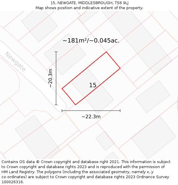 15, NEWGATE, MIDDLESBROUGH, TS6 9LJ: Plot and title map