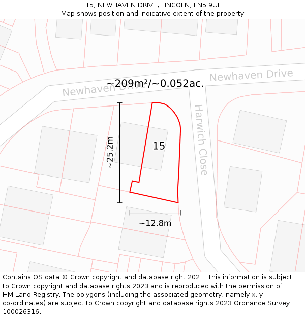 15, NEWHAVEN DRIVE, LINCOLN, LN5 9UF: Plot and title map