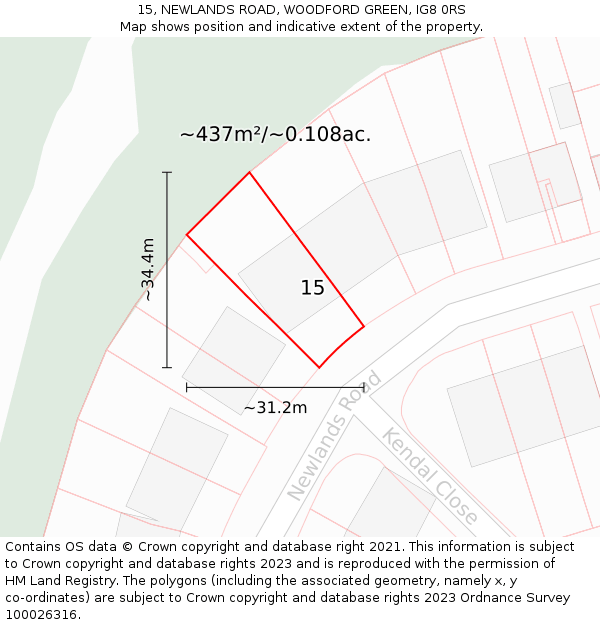 15, NEWLANDS ROAD, WOODFORD GREEN, IG8 0RS: Plot and title map