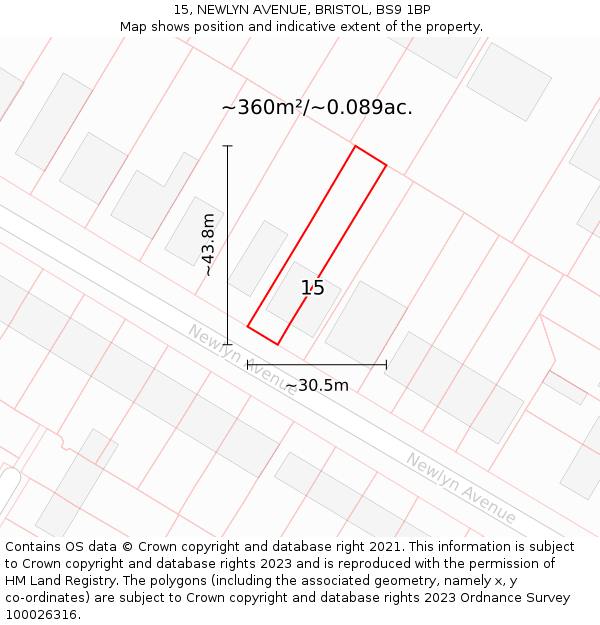 15, NEWLYN AVENUE, BRISTOL, BS9 1BP: Plot and title map