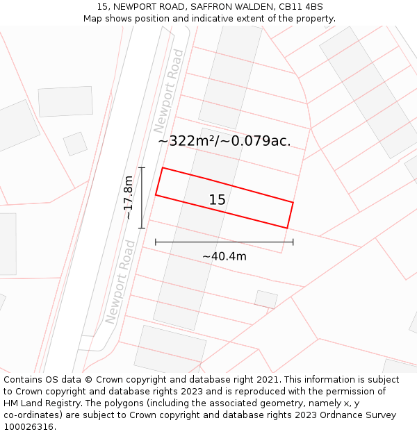 15, NEWPORT ROAD, SAFFRON WALDEN, CB11 4BS: Plot and title map