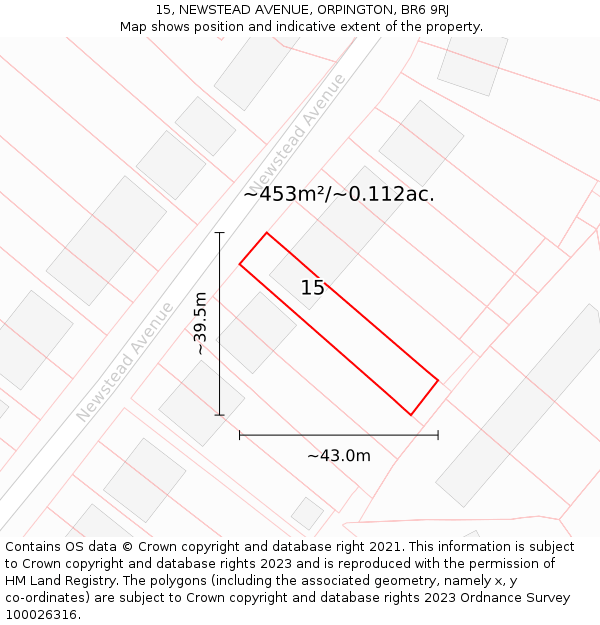 15, NEWSTEAD AVENUE, ORPINGTON, BR6 9RJ: Plot and title map