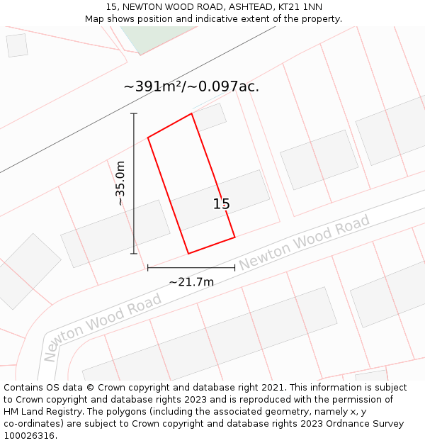 15, NEWTON WOOD ROAD, ASHTEAD, KT21 1NN: Plot and title map