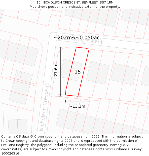 15, NICHOLSON CRESCENT, BENFLEET, SS7 1RN: Plot and title map