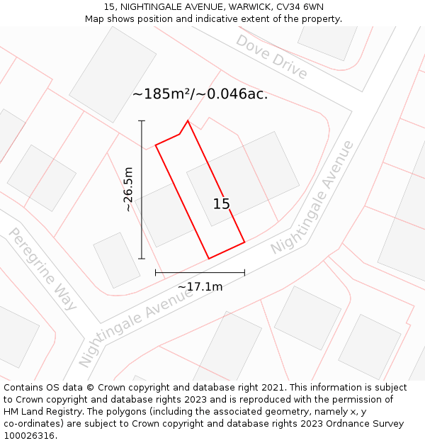 15, NIGHTINGALE AVENUE, WARWICK, CV34 6WN: Plot and title map
