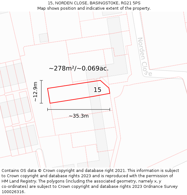 15, NORDEN CLOSE, BASINGSTOKE, RG21 5PS: Plot and title map