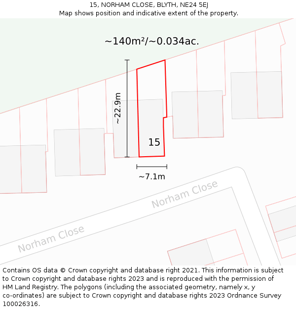 15, NORHAM CLOSE, BLYTH, NE24 5EJ: Plot and title map
