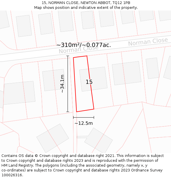 15, NORMAN CLOSE, NEWTON ABBOT, TQ12 1PB: Plot and title map