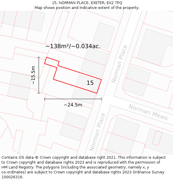 15, NORMAN PLACE, EXETER, EX2 7PQ: Plot and title map