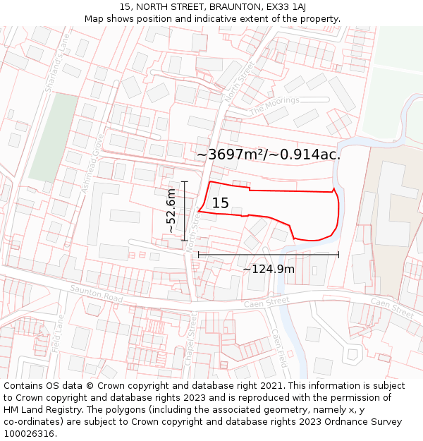 15, NORTH STREET, BRAUNTON, EX33 1AJ: Plot and title map