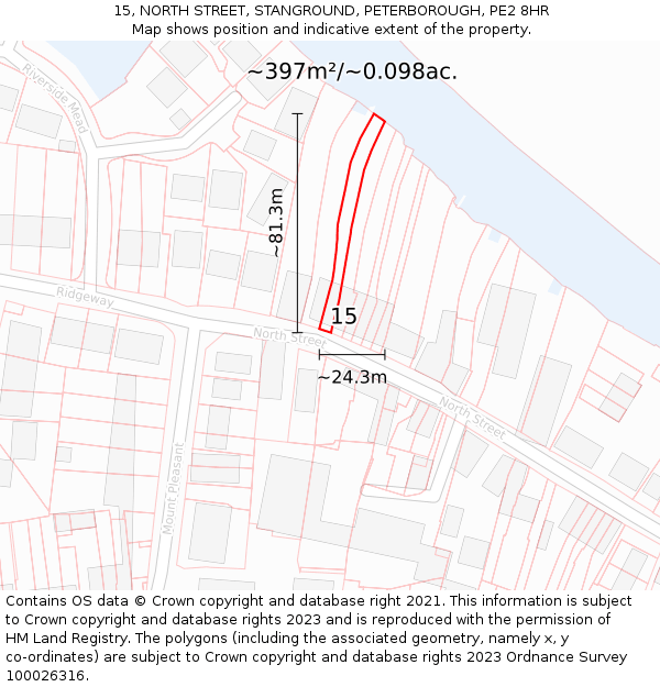 15, NORTH STREET, STANGROUND, PETERBOROUGH, PE2 8HR: Plot and title map