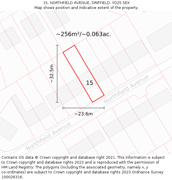 15, NORTHFIELD AVENUE, DRIFFIELD, YO25 5EX: Plot and title map