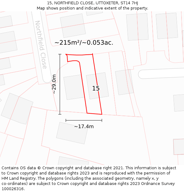 15, NORTHFIELD CLOSE, UTTOXETER, ST14 7HJ: Plot and title map