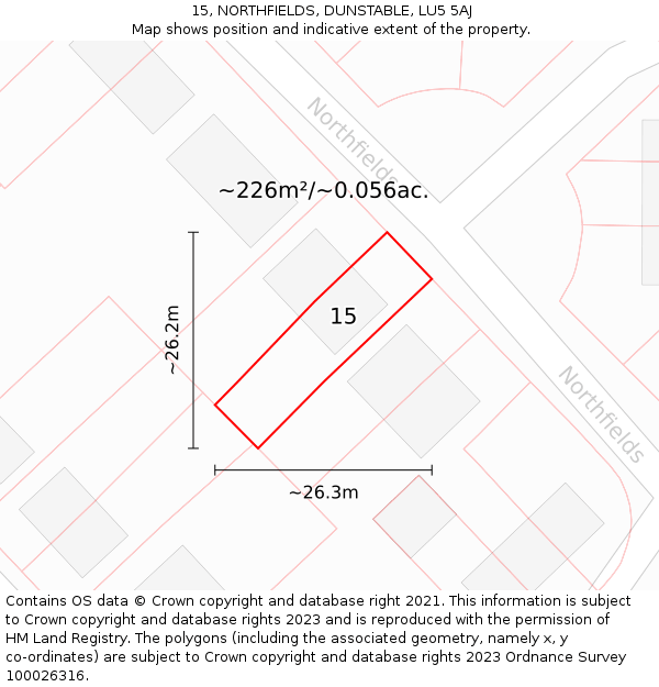 15, NORTHFIELDS, DUNSTABLE, LU5 5AJ: Plot and title map